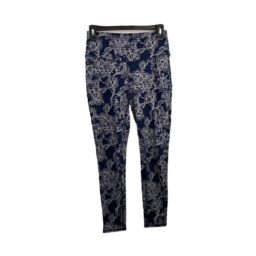 Soft Surroundings Athletic Floral Leggings Full Length Tummy Panel Blue Size PXS